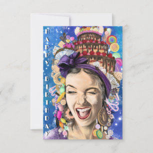 Funny Birthday Card with Happy Playful Woman