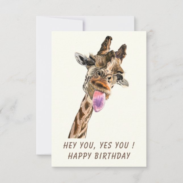 Funny Birthday Card with Playful Giraffe - Smile (Front)