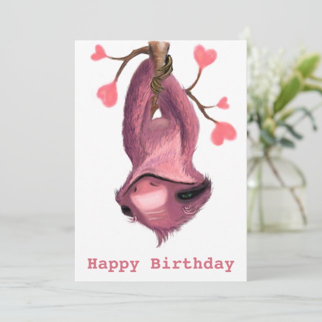 Funny Birthday Card with Playful Sloth - Smile (Standing Front)