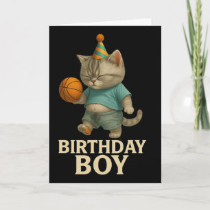 Funny Birthday Cat Playing Sketll – Slam Dunk Kity Card