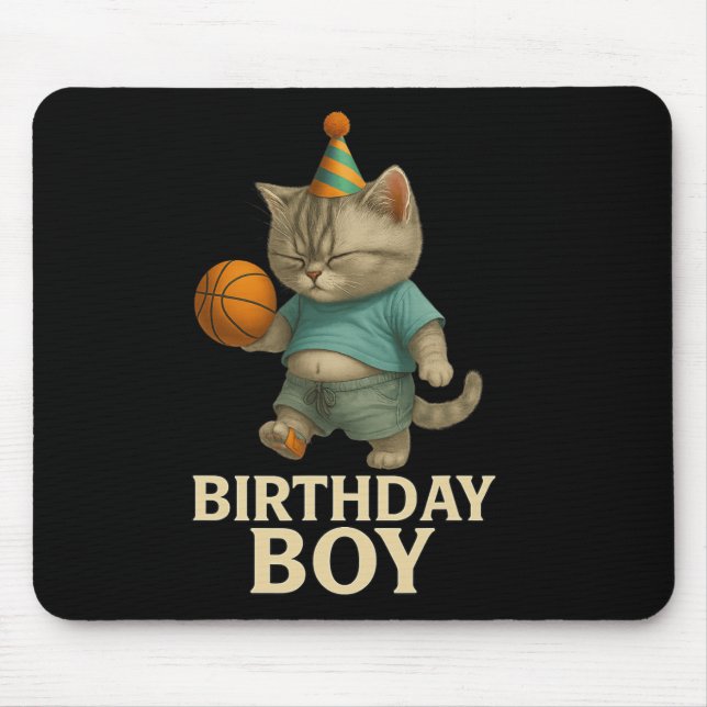 Funny Birthday Cat Playing Sketll – Slam Dunk Kity Mouse Pad (Front)