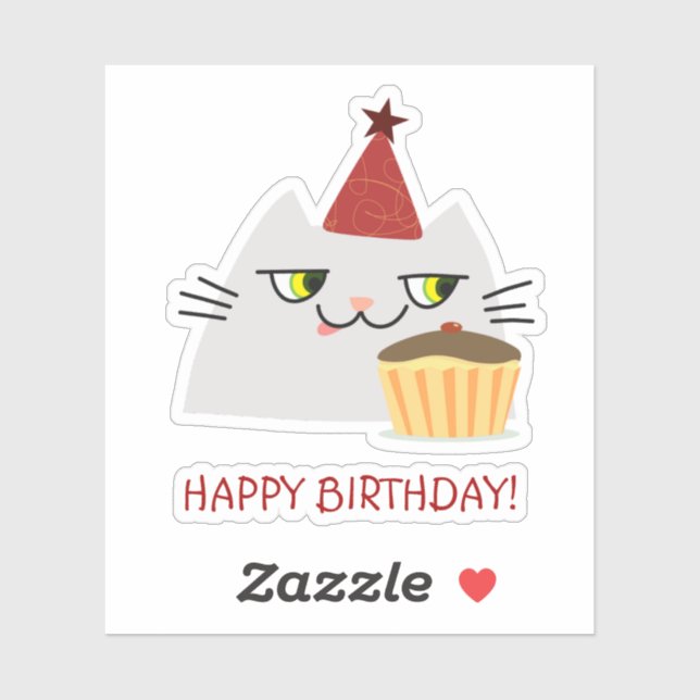 Funny Birthday Cat Sticker Party Cake Cute (Sheet)