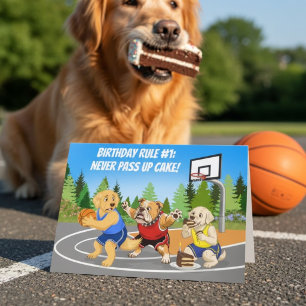 Funny Birthday Dogs Playing Basketball Cake Game Card