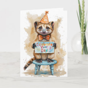 Funny Birthday Ferret Party Hat Celebration Card