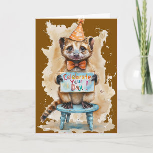 Funny Birthday Ferret Party Hat Celebration Card