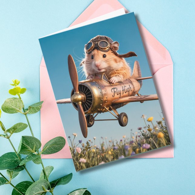 Funny Birthday Hamster Pilot & Aeroplane Aviator  Card (Creator Uploaded)