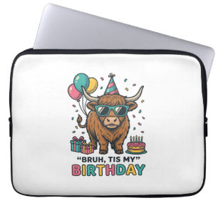 Funny Birthday Highland Cow Party Design_1 Laptop Sleeve