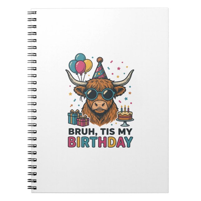 Funny Birthday Highland Cow Party Design_1 Notebook (Front)