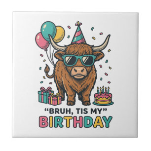 Funny Birthday Highland Cow Party Design_1 Tile