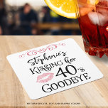 Funny Birthday Kissing A Decade Goodbye Custom Square Paper Coaster<br><div class="desc">Funny Birthday Kissing A Decade Goodbye Custom Party Paper Coaster. Celebrate a birthday beginning a new decade with these funny party napkins featuring an editable decade modern typography design for the saying NAME'S KISSING HER "DECADE" GOODBYE (the sample shows 40s for a 50th birthday). CHANGES: The personalised text font style,...</div>