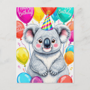 Funny Birthday Koala with Balloons Sarcastic Postcard