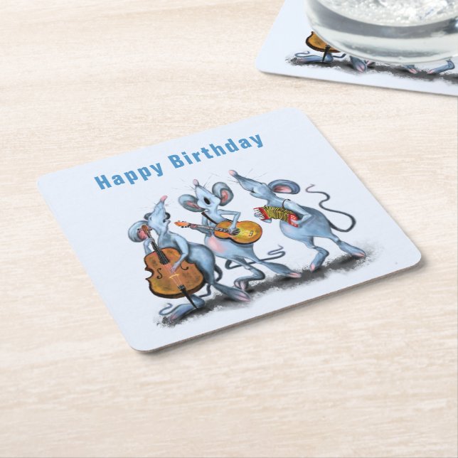 Funny Birthday Paper Coaster Musical Mouse Band (Angled)