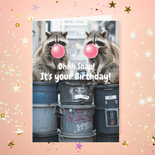 Funny Birthday Raccoons Pink Bubble Gum Bubble Card