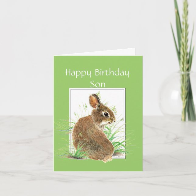 Funny Birthday Son, Cute Rabbit, Carrot Cake Card (Front)