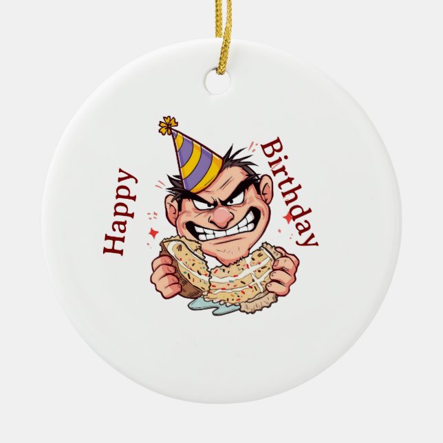 Funny Birthday Sticker Ceramic Tree Decoration (Front)