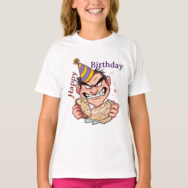 Funny Birthday Sticker T-Shirt (Front)