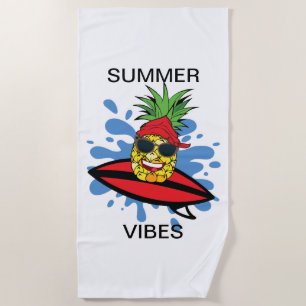 Funny Birthday Surfing Pineapple Beach Towel