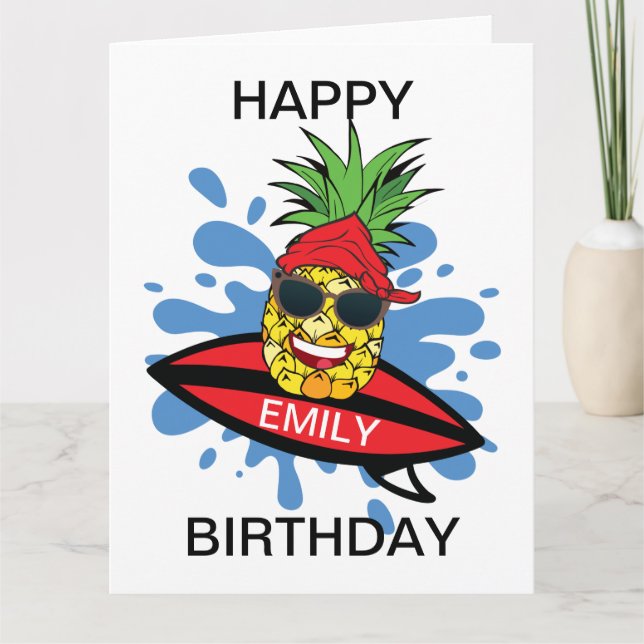 Funny Birthday Surfing Pineapple Card (Front)