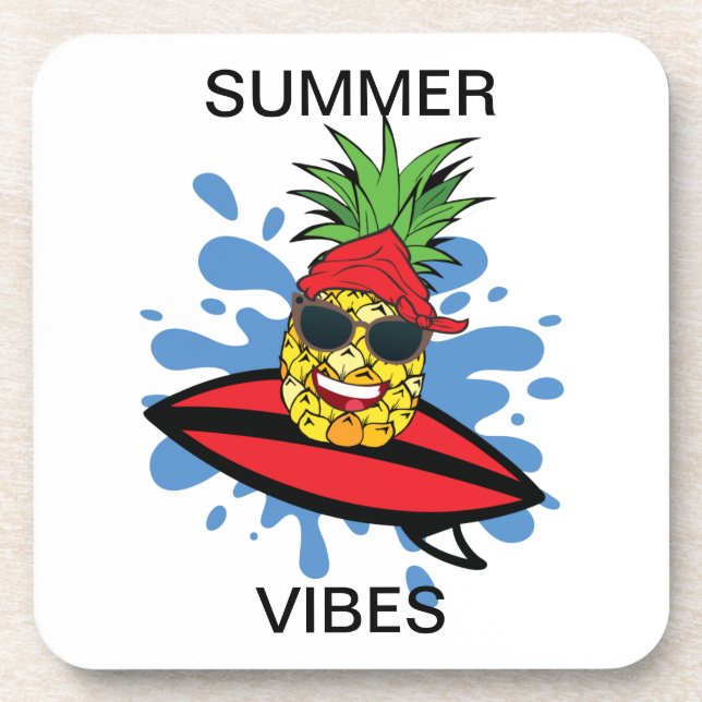 Funny Birthday Surfing Pineapple Coaster (Front)