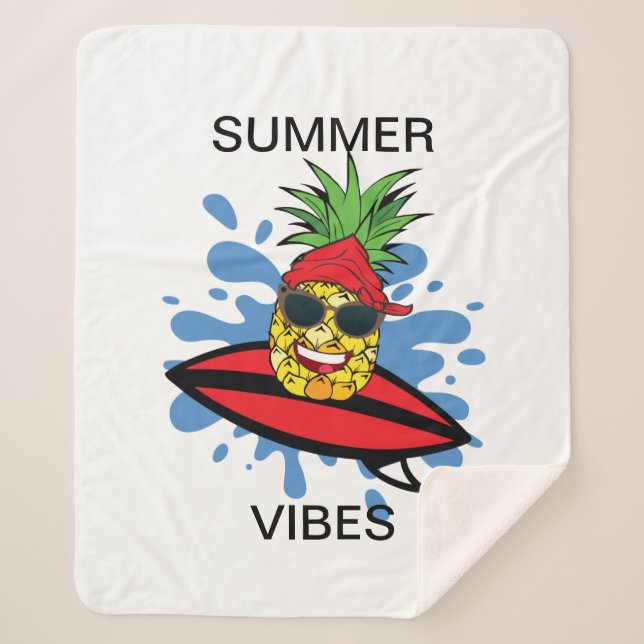 Funny Birthday Surfing Pineapple Sherpa Blanket (Front)
