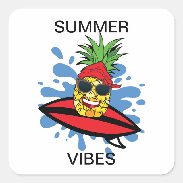 Funny Birthday Surfing Pineapple Square Sticker (Front)