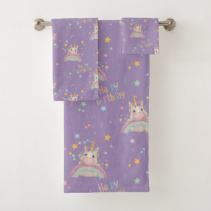 Funny Birthday Unicorn Bath Towel Set