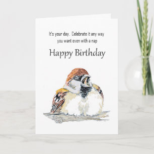 Funny Birthday Wishes Cute Tired Sparrow Bird Card