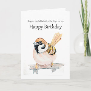Funny Birthday Wishes things you love Sparrow Bird Card