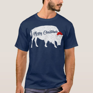 Funny Bison Animal Lover Santa Hat Bison Christmas T-Shirt