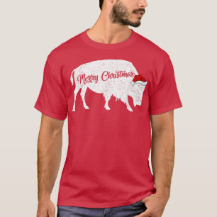 Funny Bison Animal Lover Santa Hat Bison Christmas T-Shirt