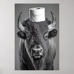 Funny Bison Bathroom Art Print, Toilet Paper Roll Poster