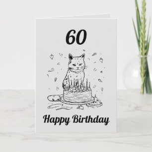 Funny Black and Grey Cat Husband 60th Birthday Card