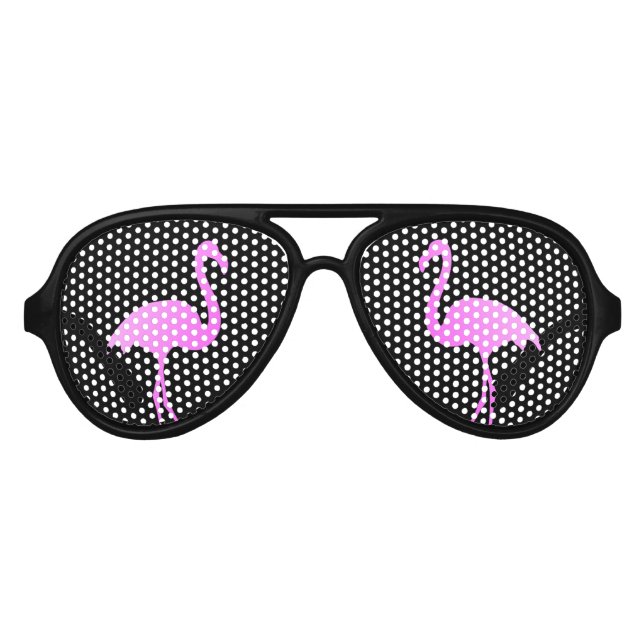 Funny black and neon pink flamingo bird aviator sunglasses (Front)