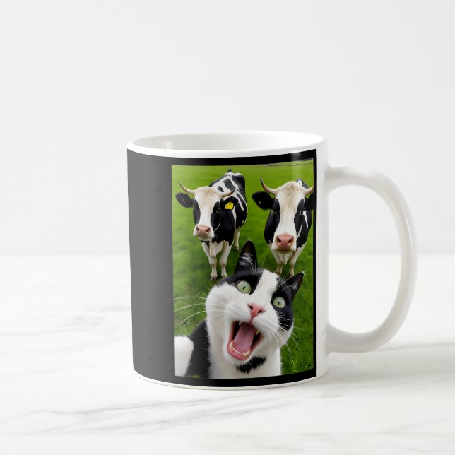 Funny Black And White Cat Cow Selfie  Coffee Mug (Right)
