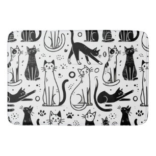 Funny Black and White Cat Pattern Bath Mat