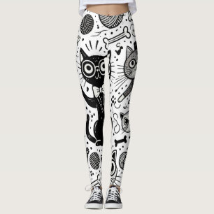 Funny Black and White Cat Pattern Leggings 