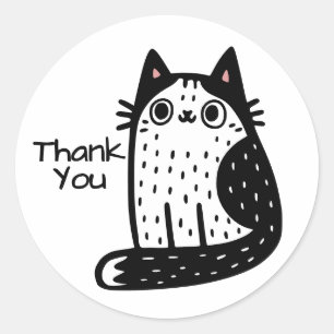 Funny Black And White Cat Thank You  Classic Round Sticker