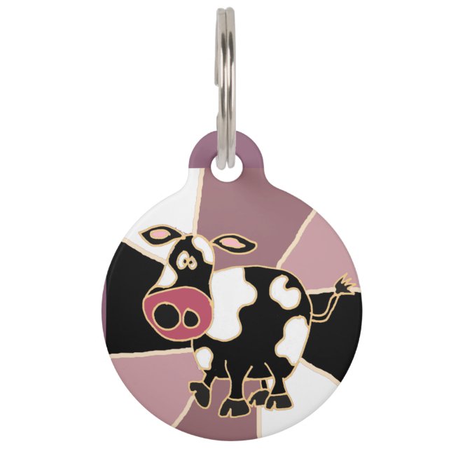 Funny Black and White Cow Art Pet Tag (Front)