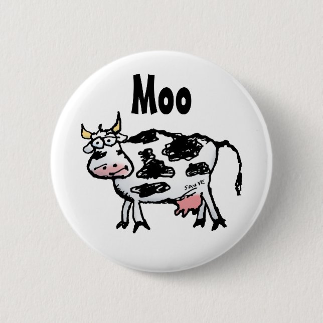 Funny Black and White Cow Cartoon 6 Cm Round Badge (Front)