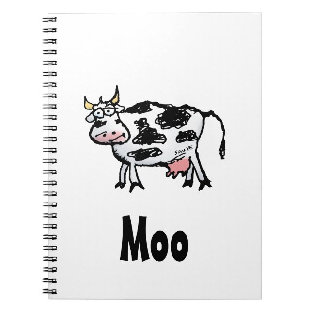 Funny Black and White Cow Cartoon Spiral Notebook (Front)