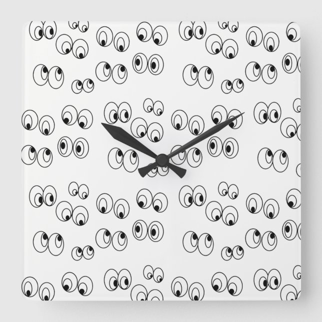 Funny Black and White Eyeballs Pattern Square Wall Clock (Front)