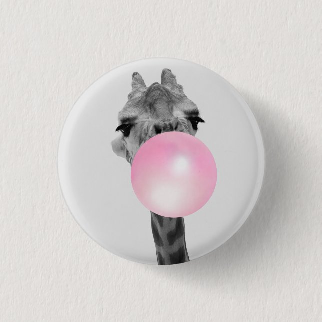 Funny Black and White Giraffe with Bubble Gum 3 Cm Round Badge (Front)