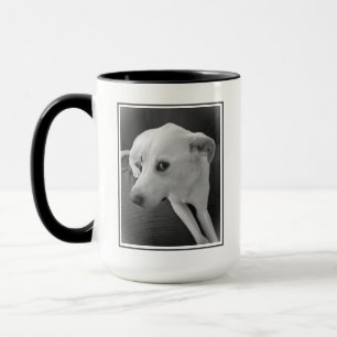 Funny Black and White Photo of Cute Dog Face Mug