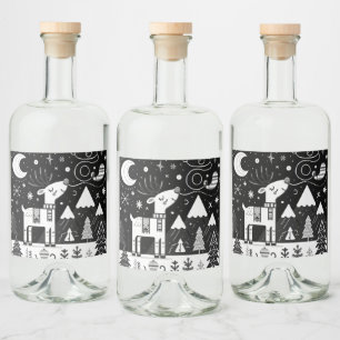 Funny Black and White Reindeer Pattern Liquor Bottle Label