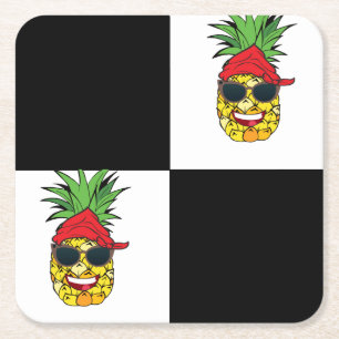 Funny Black And White Squares Square Paper Coaster