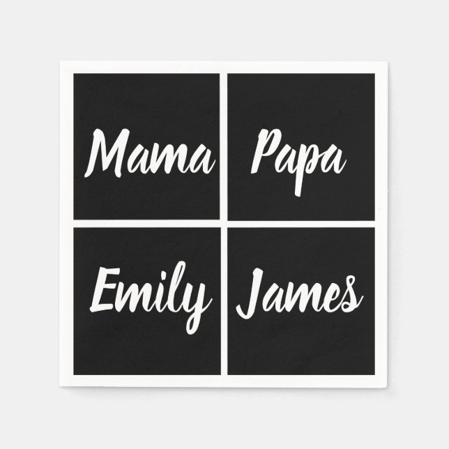 Funny Black And WhiteSqares And Names Square Paper Napkin (Front)