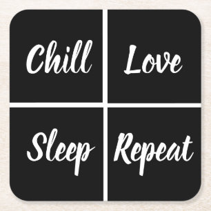 Funny Black And WhiteSqares And Words Square Paper Coaster