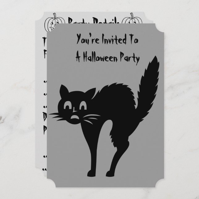 funny black angry cat halloween party invite (Front/Back)