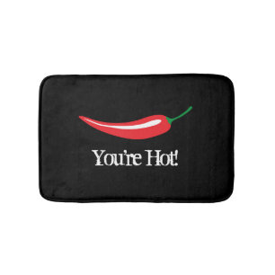 Funny black bathmat with red hot chilli pepper