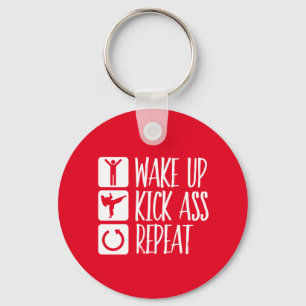 Funny Black Belt Martial Arts Wake Up Kick Repeat Key Ring